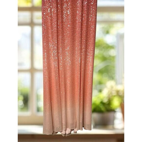 Theia Couture $749 Ombre Sequin Flutter Sleeve Maxi Evening Gown NWT - Picture 10 of 15